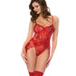 Sequin Embellished Teddy with Snap Crotch Closure - Red LG