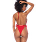 Lace Deep-V Halter Teddy w/Hook and Eye Crotch Closure - Red L/XL