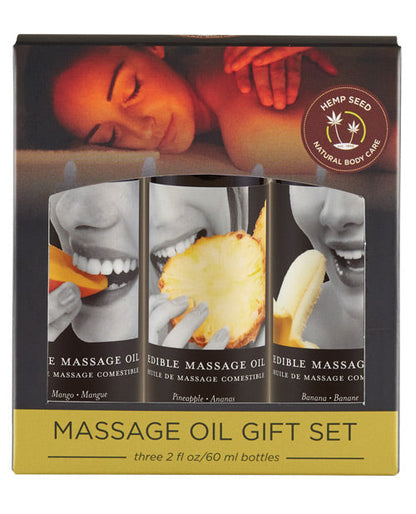 Earthly Body Edible Massage Oil Gift Set - 2 oz Banana, Mango & Pineapple