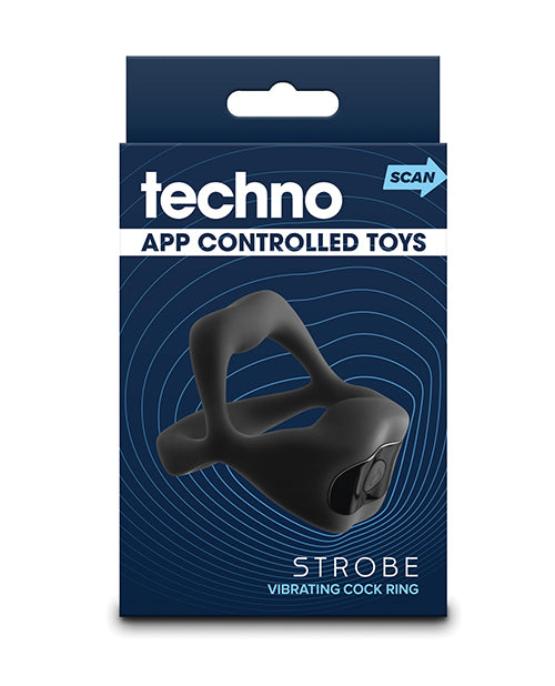 Techno Strobe App Controlled Vibrating Cock Ring - Black