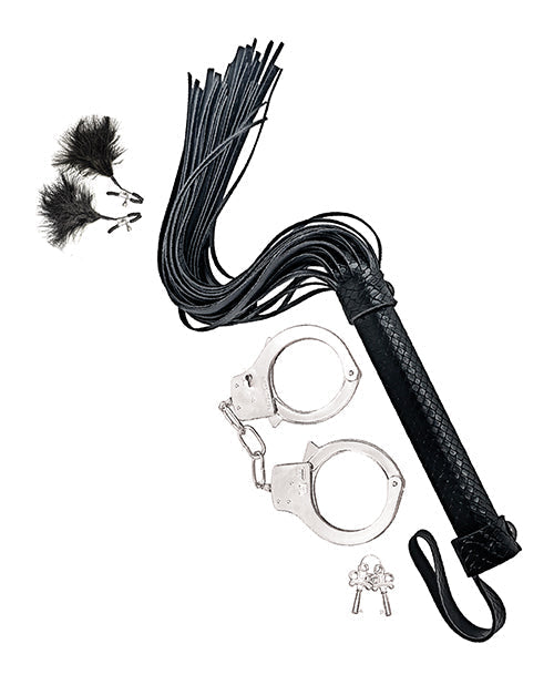 Bondage by Nasstoys Whip & Cuff Set - Black