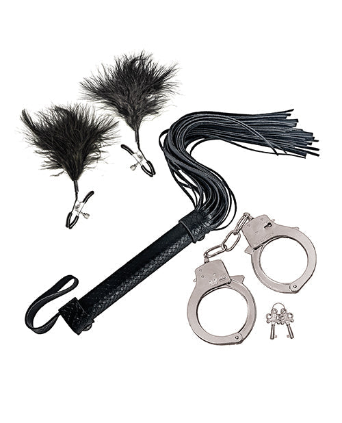 Bondage by Nasstoys Whip & Cuff Set - Black