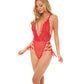 Sloane Soft Cup Deep Plunge Teddy w/Side Lace Up Ribbon Detail Red L/XL