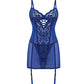 Kehlani Underwire Babydoll w/Detachable Garters & G-String - Cobalt Blue S/M