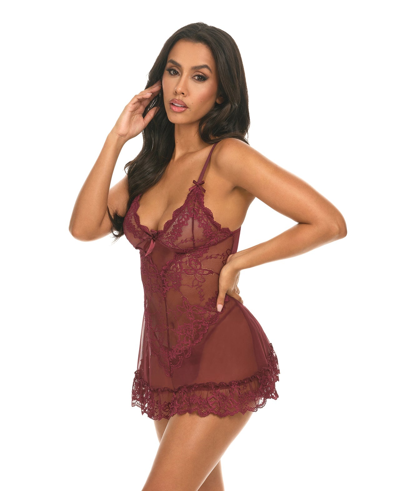 Valentine Lacey Babydoll w/G-String - Zinfandel MD