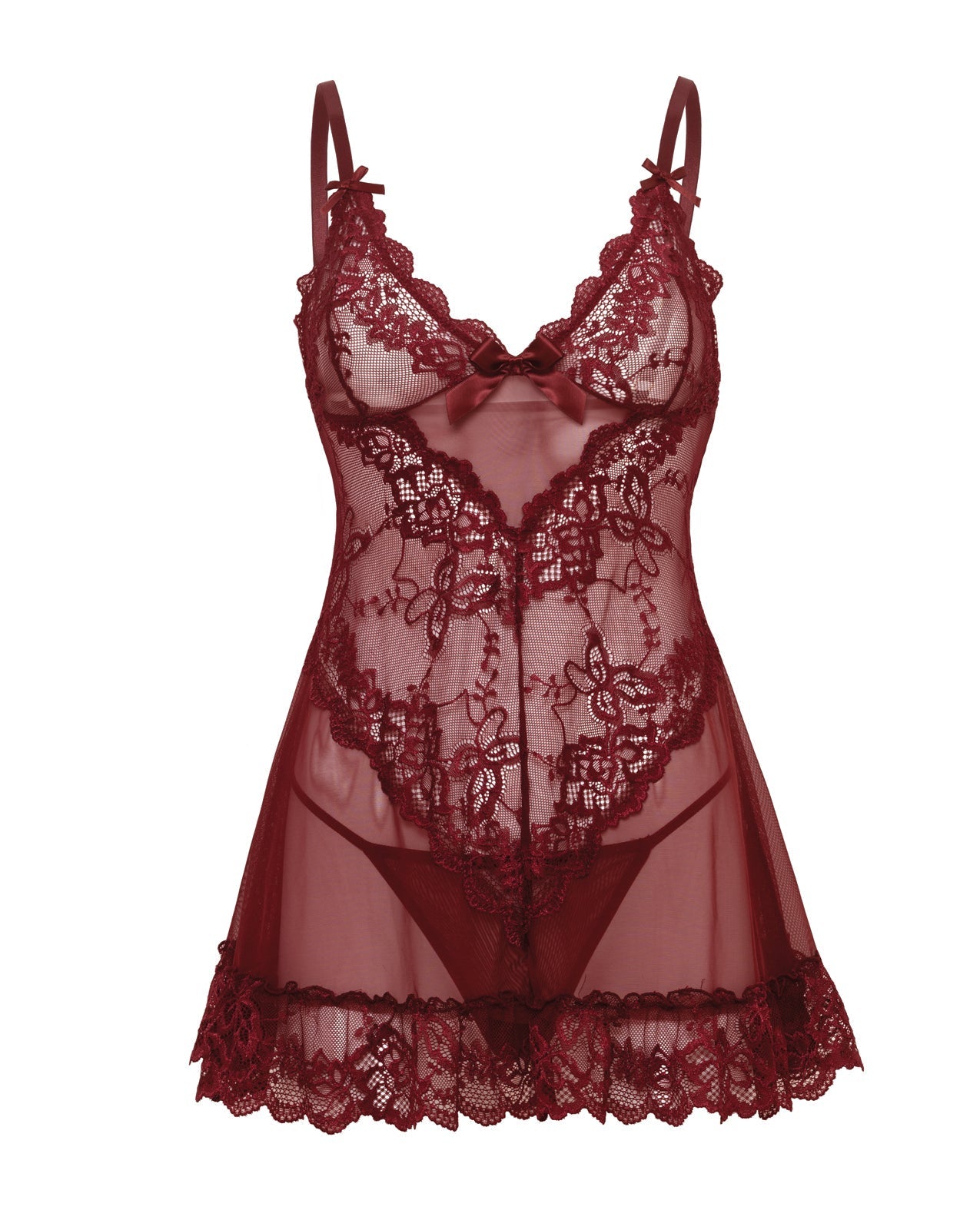 Valentine Lacey Babydoll w/G-String - Zinfandel SM