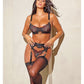 Azalea Underwire Embroidered Bra, Garter Belt & G-String Cheri Holiday/Black LG