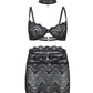 Perla Lace 3 pc Set w/Pearl Details - Black L/XL