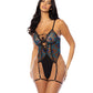 Lola Unlined Underwire Embroidered Teddy w/Attached Garter Stays - Black MD