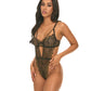 Greta Snake Eyelash Lace Teddy - Black/Gold XL