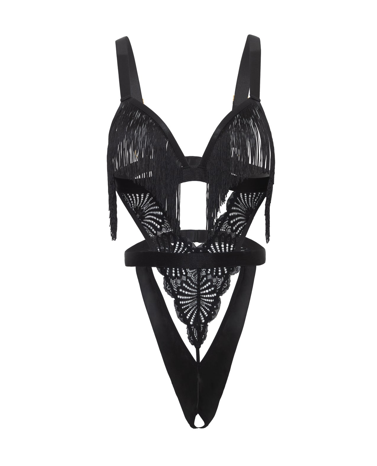 Annika Open Cup Teddy w/Fringe Detail - Black S/M