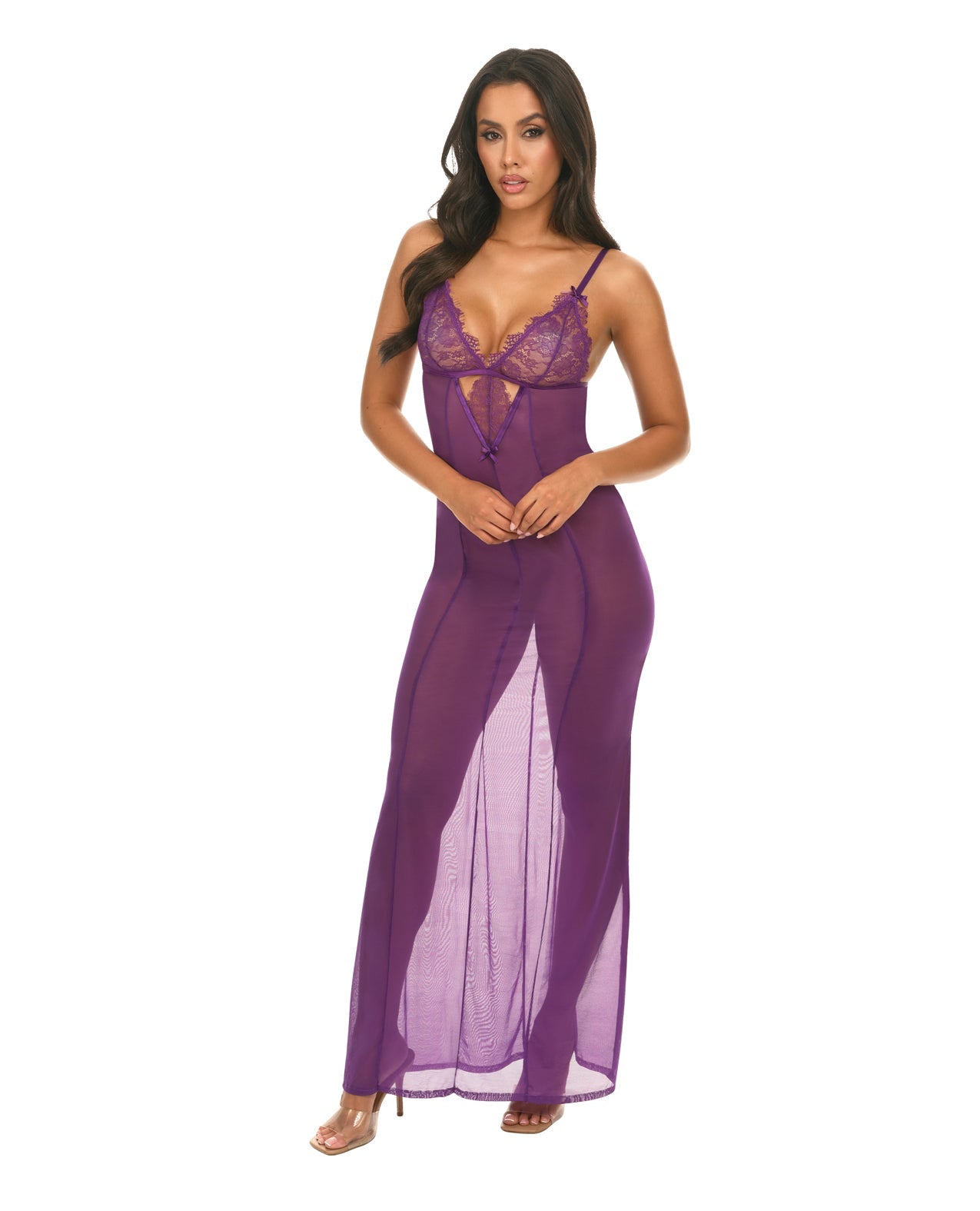 Katana Mesh & Eyelash Lace Gown - Purple S/M