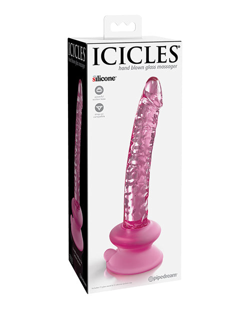 Icicles No 86 Realistic Dildo | Pink Hand Blown Glass Dildo | Massage Suction Cup Dildo