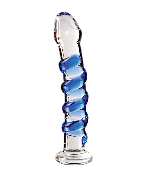 Icicles No 5 Realistic Dildo | Hand Blown Glass Dildo Massager | Clear Blue Swirl Big Dildo