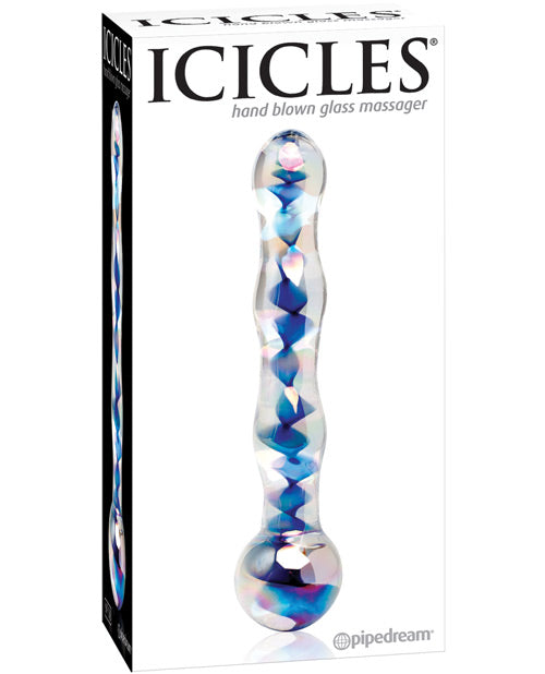 Icicles No 8 Realistic Dildo | Hand Blown Glass Dildo Massager | Clear Blue Swirls 7" Big Dildo