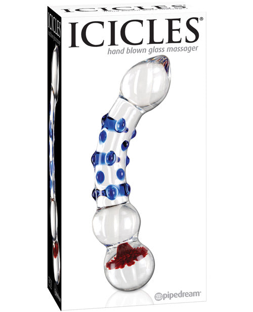 Icicles No 18 Big Dildo | Hand Blown Glass Dildo Massager | Clear Blue Knobs Large Dildo