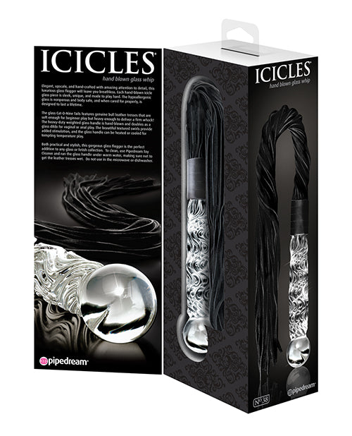 Icicles No 38 Realistic Dildo | Hand Blown Glass Dildo | Handled Bull Leather Whip Flogger