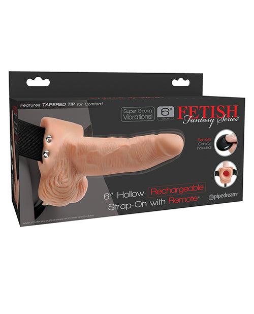 Fetish Fantasy Series 6" Hollow Rechargeable Strap On w/Remote - Flesh