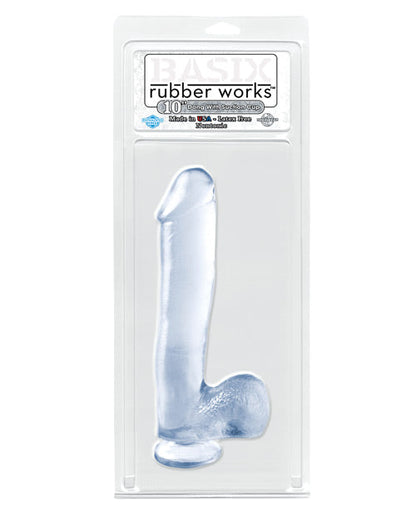 Basix Rubber Works Big Dildo | 10" Clear Realistic Dildo | Suction Cup Dildo