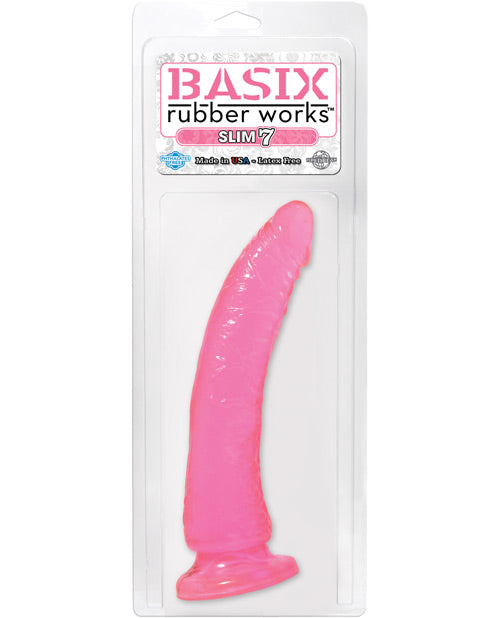 Basix Rubber Works Large Dildo | Pink Slim 7" Big Dildo | Suction Cup Dildo | Best Dildo