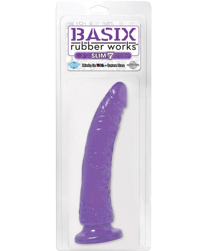 Basix Rubber Works Large Dildo | Purple Slim 7" Big Dildo | Suction Cup Dildo | Best Dildo