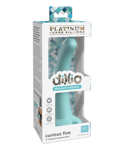 Dillio 5" Big Dildo | Curious Silicone Dildo | Teal Suction Cup Dildo | Platinum Large Dildo