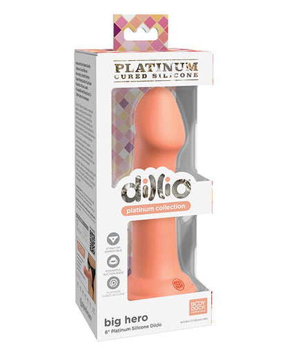 Dillio Large Dildo | Platinum 6" Big Dildo | Hero Silicone Dildo | Peach Suction Cup Dildo