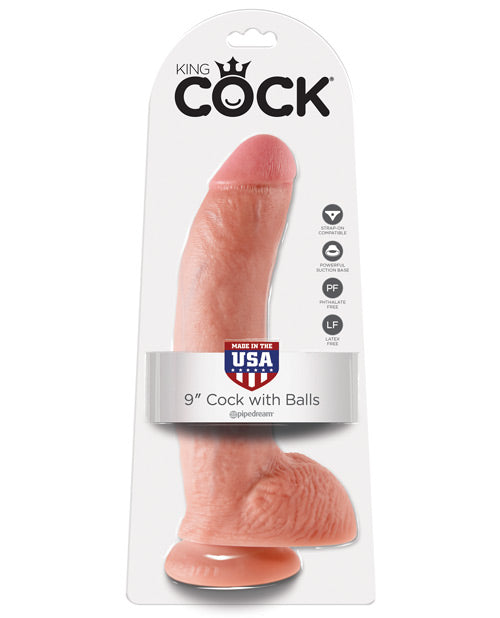 King Cock 9" Big Dildo with Balls | Flesh Suction Cup Dildo | Large Dildo | Realistic Dildo