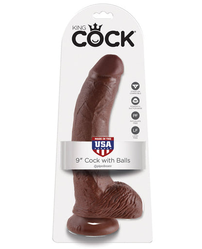 King Cock 9" Big Dildo with Balls | Brown Suction Cup Dildo | Large Dildo | Realistic Dildo