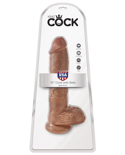 King Cock 10" Big Dildo with Balls | Tan Suction Cup Dildo | Large Dildo