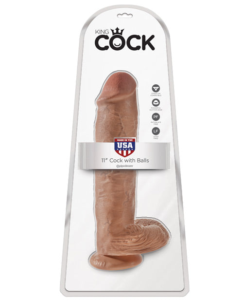 King Cock 11" Big Dildo with Balls | Tan Suction Cup Dildo | Giant Dildo | Large Dildo