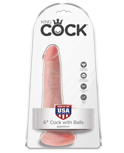 King Cock 6" Big Dildo with Balls | Flesh Suction Cup Dildo | Large Dildo | Realistic Dildo