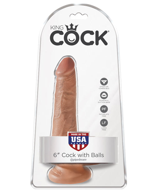 King Cock 6" Dildo with Balls | Tan Suction Cup Dildo | Realistic Dildo | Large Dildo