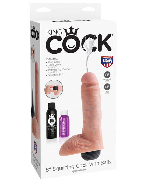 King Cock Cumming Dildo with Balls | 8" Big Dildo | Squirting Dildo | Flesh Ejaculating Dildo