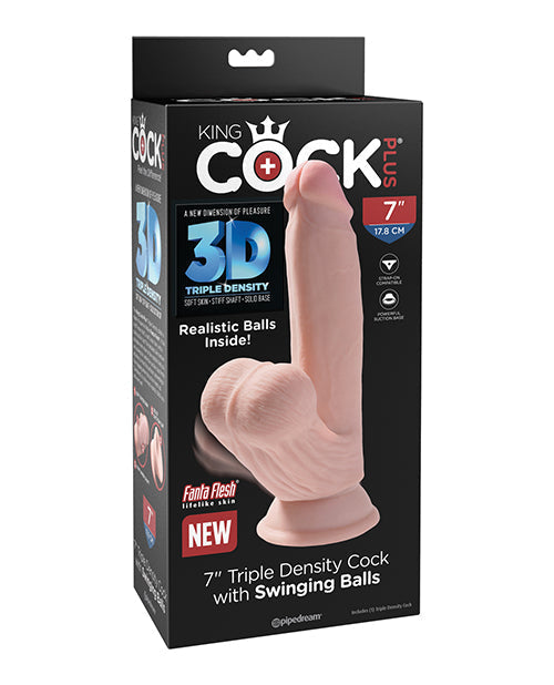 King Cock Plus Suction Cup Dildo | 7" Big Dildo Triple Density Ivory with Swinging Balls