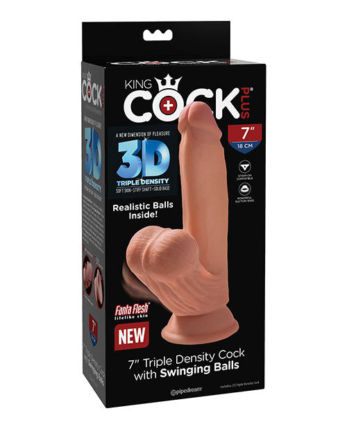 King Cock Plus 7" Big Dildo | Triple Density Realistic Dildo | Swinging Balls Tan Large Dildo