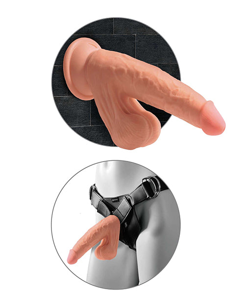 King Cock Plus 7" Big Dildo | Triple Density Realistic Dildo | Swinging Balls Tan Large Dildo