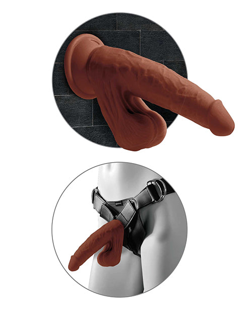 King Cock Plus Large Dildo | Brown 8" Big Dildo | Triple Density Suction Cup Dildo with Swinging Balls