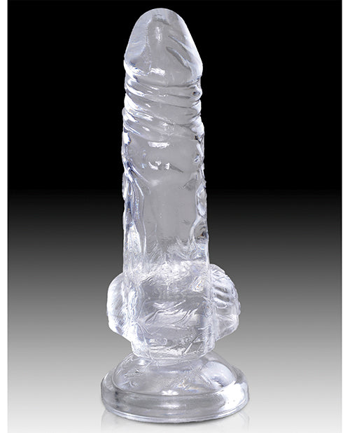 King Cock Clear 4" Big Dildo with Balls | Large Dildo | Realistic Dildo | Suction Cup Dildo