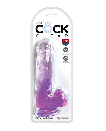 King Cock Clear Large Dildo | 6" Big Dildo with Balls | Purple Dildo | Suction Cup Dildo