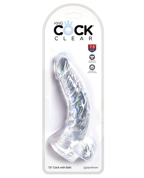 King Cock Large Dildo | Clear 7.5" Big Dildo with Balls | Realistic Dildo | Suction Cup Dildo