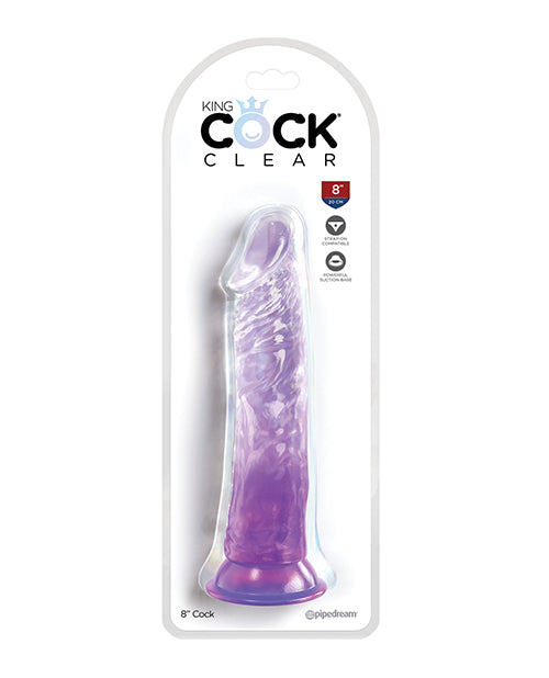 King Cock Large Dildo | Clear 8" Big Dildo | Purple Dildo | Suction Cup Dildo | Realistic Dildo