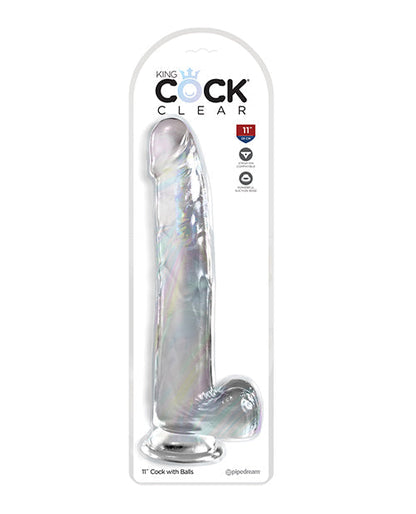 King Cock Large Dildo | Clear 11" Dildo with Balls | Suction Cup Dildo | Giant Dildo