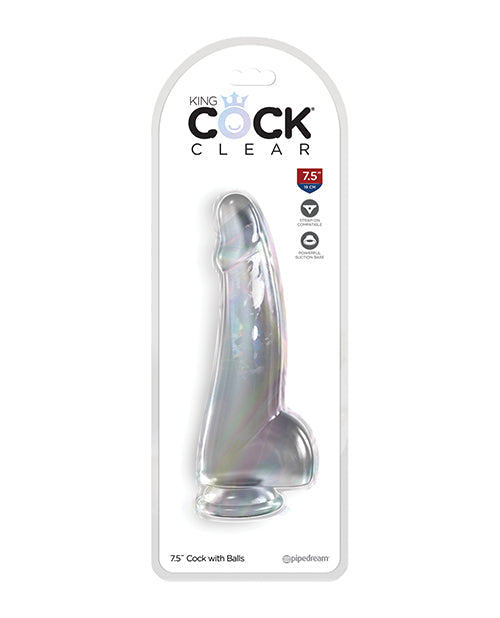 King Cock Large Dildo | Clear 7.5" Big Dildo with Balls | Suction Cup Dildo | Realistic Dildo