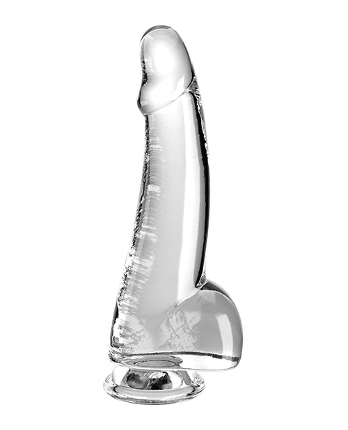 King Cock Large Dildo | Clear 7.5" Big Dildo with Balls | Suction Cup Dildo | Realistic Dildo