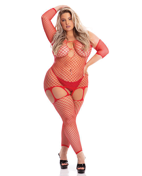 Pink Lipstick In My Head Net Bodystocking Red QN