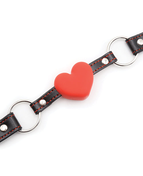 Plesur Heart Ball Gag w/Red Hearts - Black