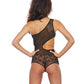 Floral Lace & Mesh One Shoulder Teddy Black O/S