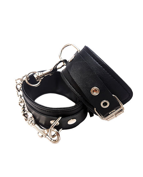 Rouge Fetish Play Vegan Leather Wrist Cuffs - Black