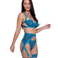 Studs & Kisses Balconette Cup w/Underwire Bra, Garter Belt & Panty Teal LG